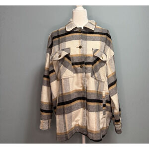 ZARA Womens M Shacket Shirt Jacket Plaid Oversized Button Down Fleece Fall Cozy
